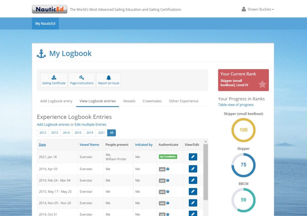 NauticEd log book