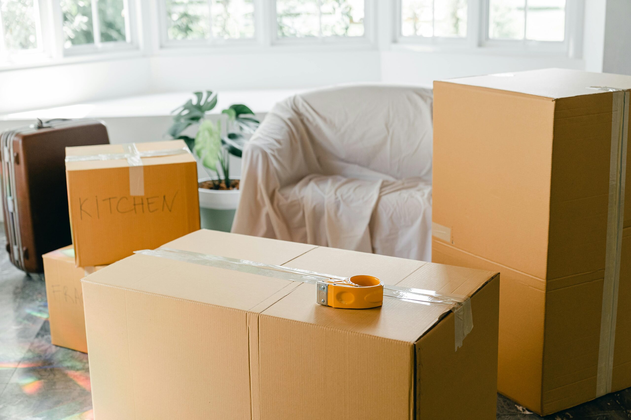 Moving boxes—downsizing is one of the steps in preparing for liveaboard boat life