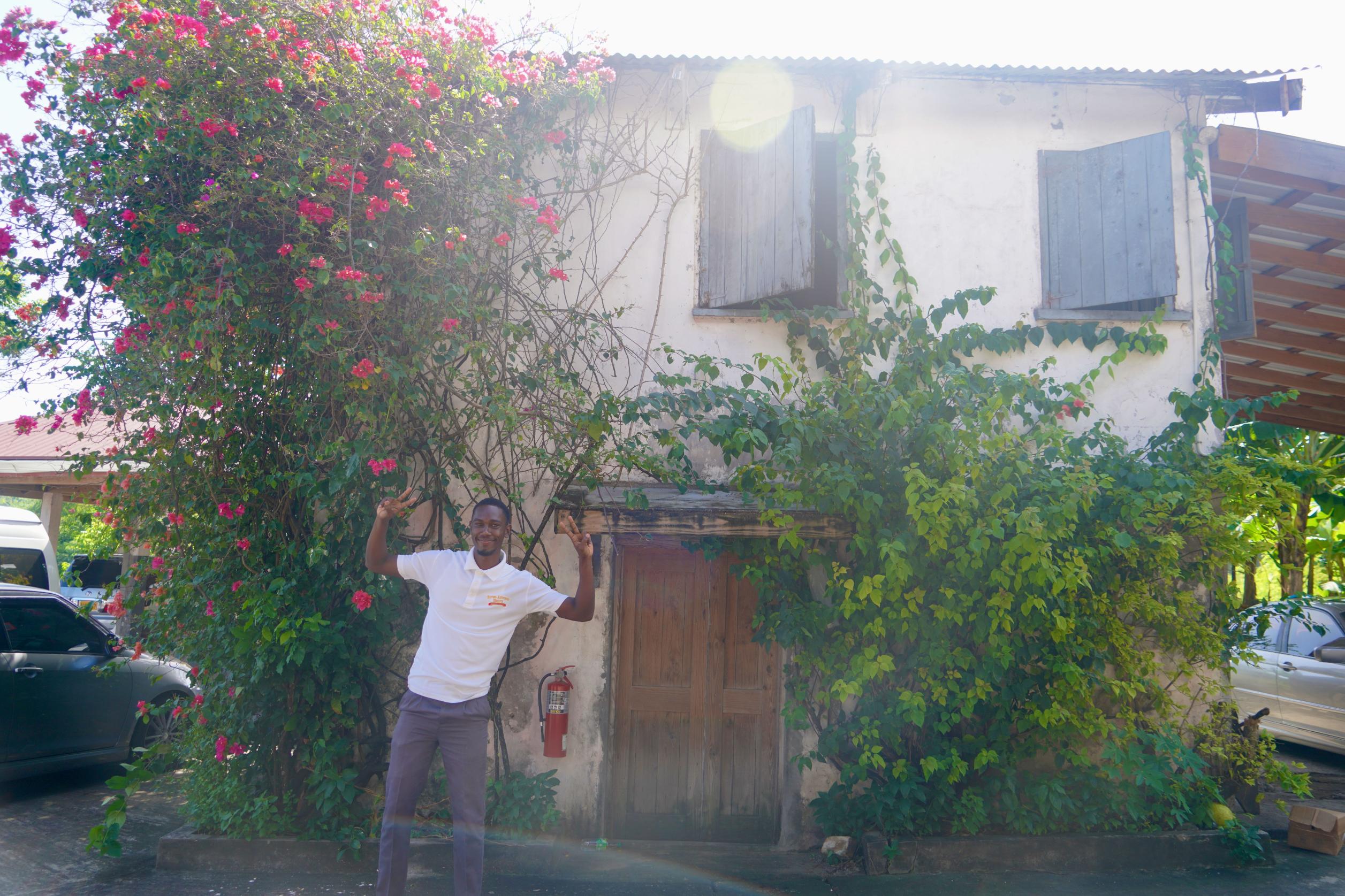 Our tour guide at River Antoine Estate Rum Distillery
