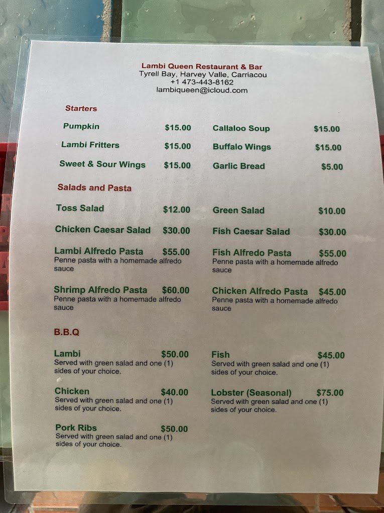 Lambi Queen Carriacou menu front