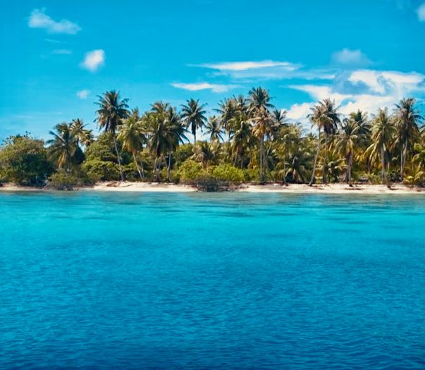 A view of the Toau atoll from the water